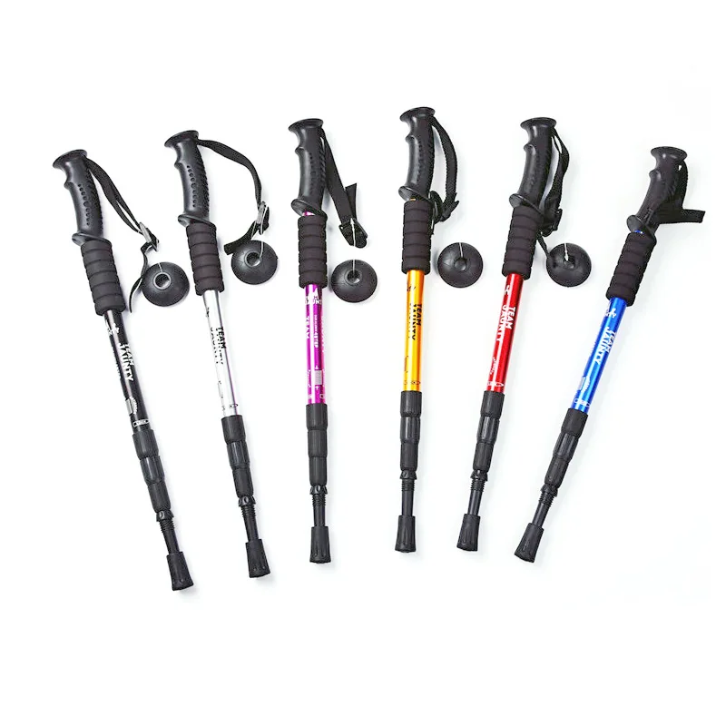 

4-Section 51cm-110cm Adjustable AntiShock Walking Sticks Nordic Trekking Hiking Poles Cane With Rubber Tips Protectors 6 Colors