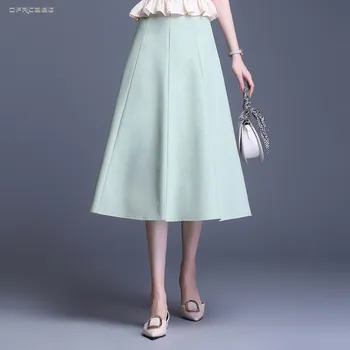 

New Arrivals Summer A-Line Midi Skirt Women High Waist Fashion Office Elegant Ladies Pleated Long Skirts Femme Saias Midi