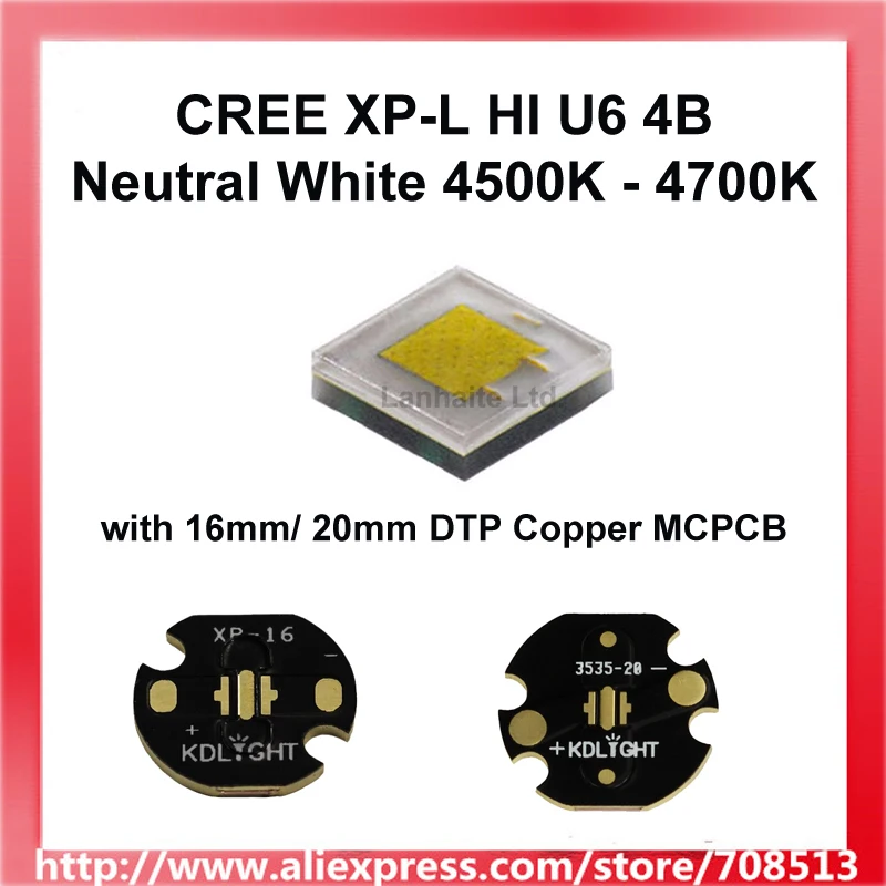 Cree XP-L HI U6 4B нейтральный белый 4500K - 4700K светодиодный излучатель может с голой или 16