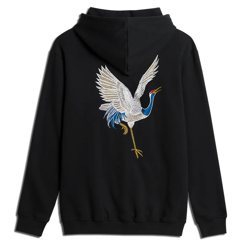 

Chinese Style Sweatshirts Men 2019 Autumn Embroidery Animal Japanese Crane Hoodie Men Hip Hop pullover Streetwear Couple Clothes