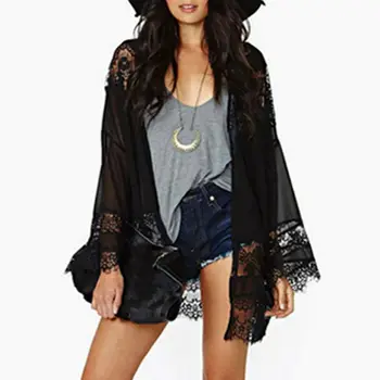 

Plus Size 2020 Women Chiffon Kimono Beach Outwear Tops Summer Lace Floral Crochet Cardigan Beach Oversized Blouses Shirts