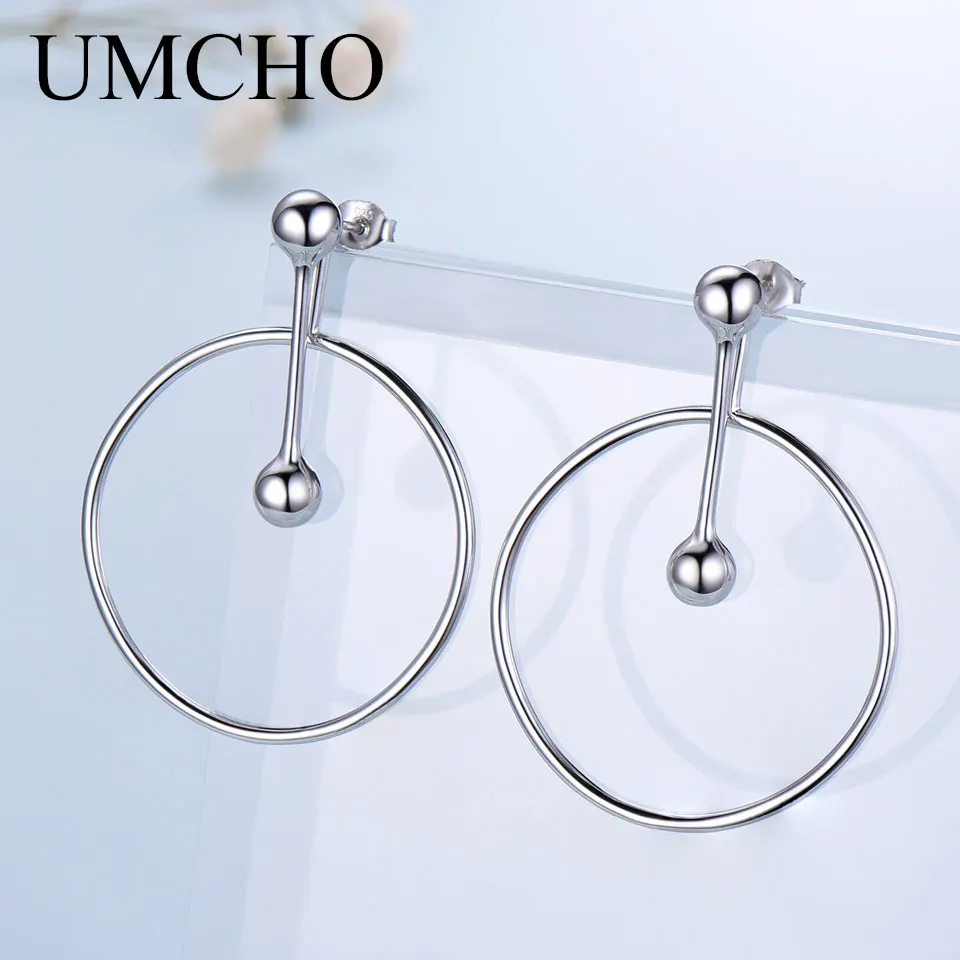 UMCHO 100% Real 925 Sterling Silver Earrings Simple Fashion Big Circle Hoop Earrings For Women Statement Jewelry Party Gifts