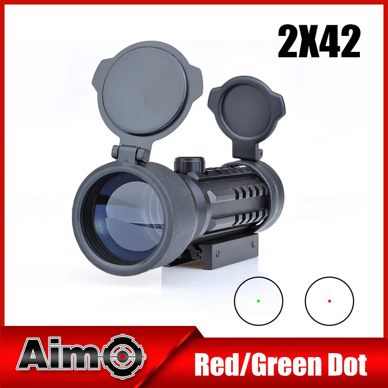 Aim-O Red Green Dot Hunting Rifle Optics Scope 2x42 11mm or 20mm Weaver Mount Rail  Airsoft Spotting Scope AO3013