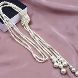 1 шт. Многослойные Бусина в виде жемчужины цепочки и ожерелья длинные свитер с бантом s для женщин модные украшения