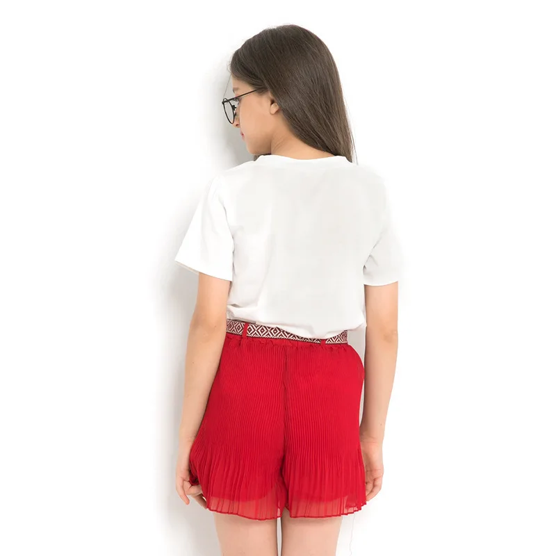 Одежда для девочек Летние шифоновые комплекты с шортами белая футболка милые костюмы Одежда для маленьких девочек 5, 6, 7, 8, 9, 10, 11, 12 лет
