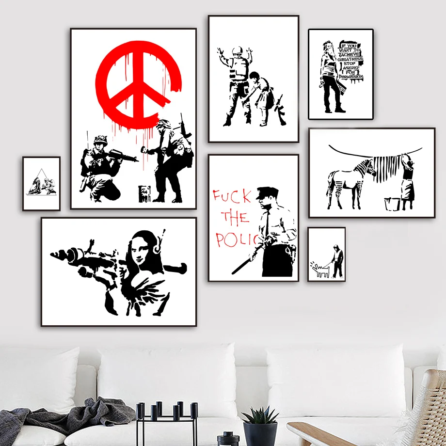 

Banksy Graffiti Funny Queen Pulp Fiction Nordic Posters And Prints Wall Art Canvas Painting Wall Pictures For Living Room Decor