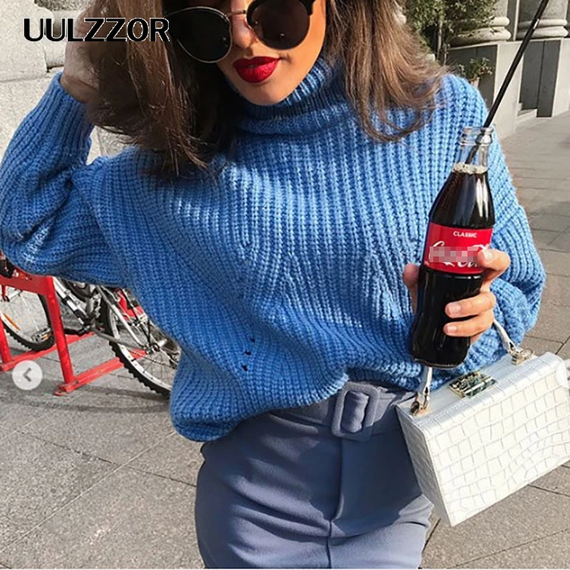 

UULZZOR 2019 Autumn Fashion Turtlenecks Sweaters Women Solid Slim Pullover Casual Basic Knitted Sweater Jumper female