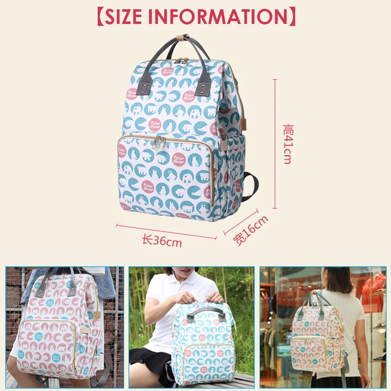 Fashion Polar Bear Printed Mummy Maternity Bag Baby Diaper Backpack Nappy Changing Bags Nursing Wet Stroller Bag For Mom (7)