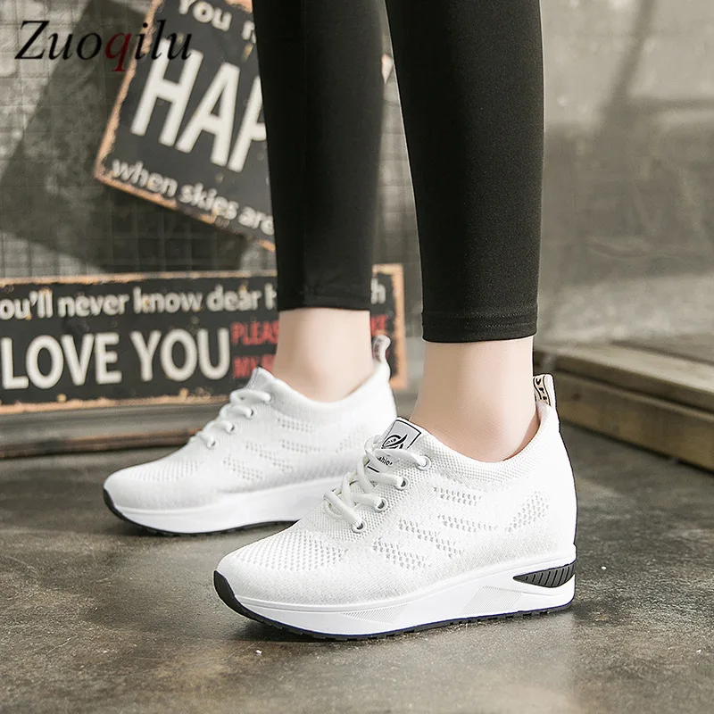 

Women casual shoes 2019 breathable mesh creepers platform shoes lace up height increasing platform sneakers women white