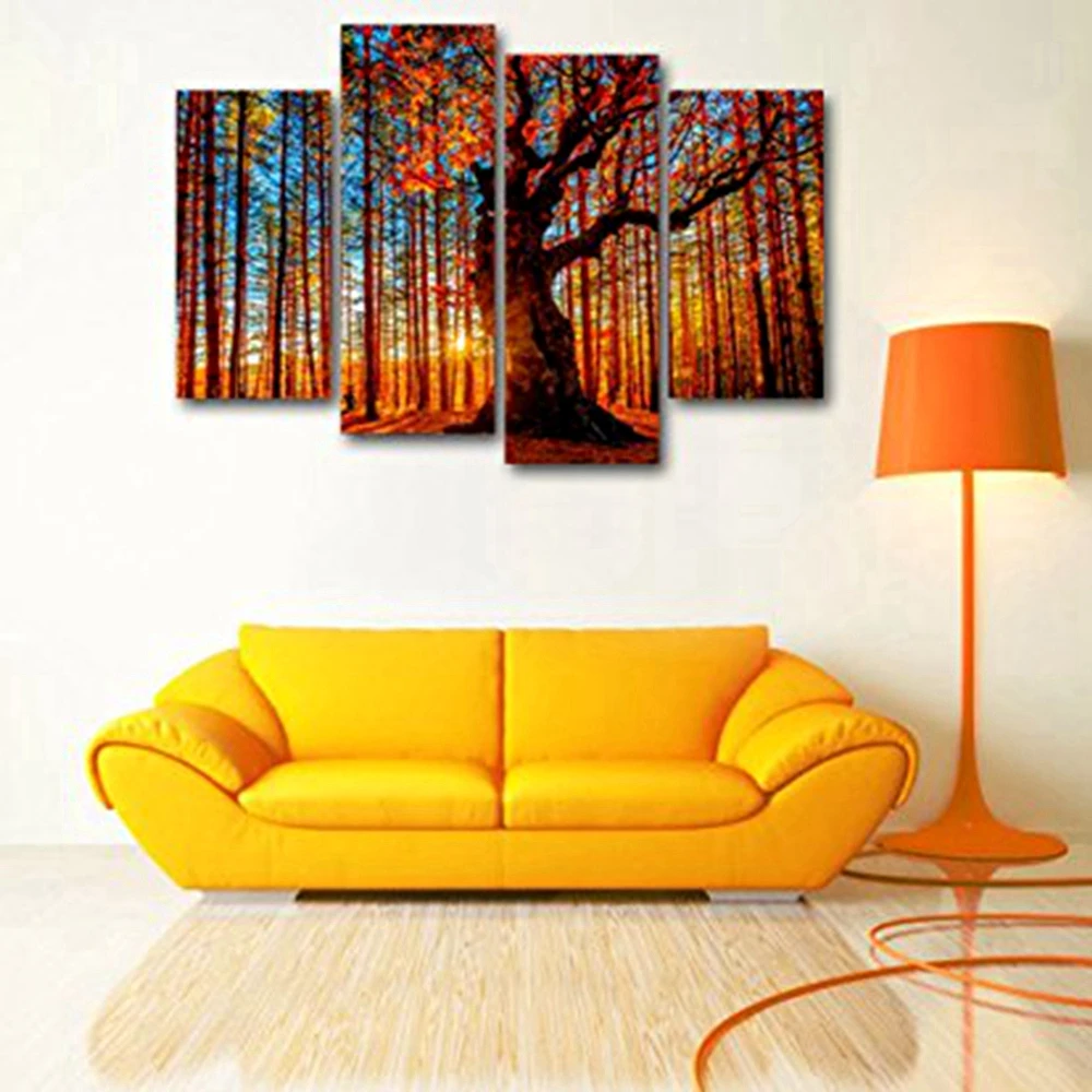 Canvas Wall Art Red Tree Branches Sunset Forest Nature Picture Canvas Painting Modern Artwork