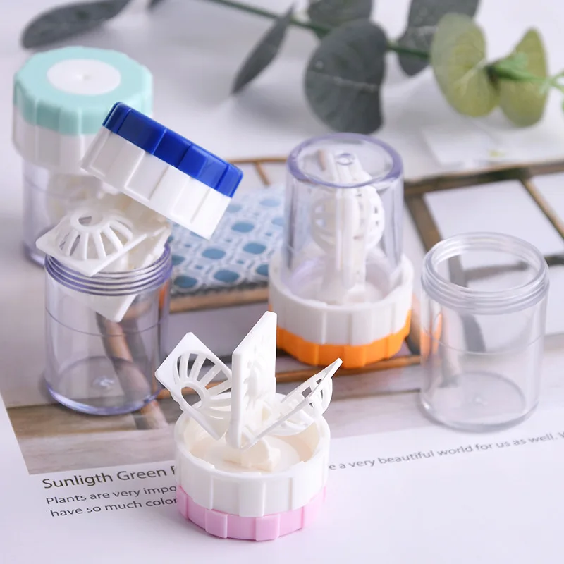 

Manually Contact Lens Cleaner Washer Eyewear Accessories Cleaning Lenses Case Tool Box Manual Rotation Type Container