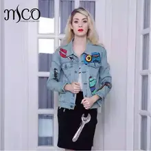 2016 Brand Autumn Women denim Jacket Jean Suit Full button Up Tool design Sequins Embroidery Bomber Coat jaqueta feminina