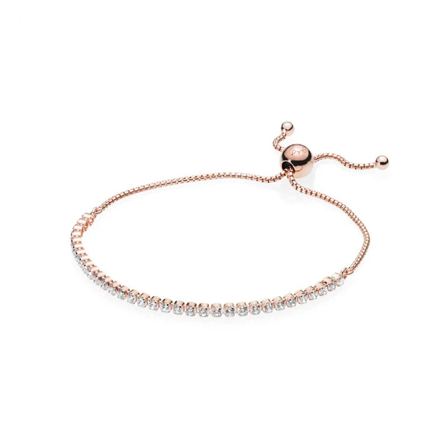 

SIEMTO 100% 925 Sterling Silver New 1:1 ROSE SPARKLING STRAND BRACELET Original Jewelry Mysterious Charming Gift 580524CZ