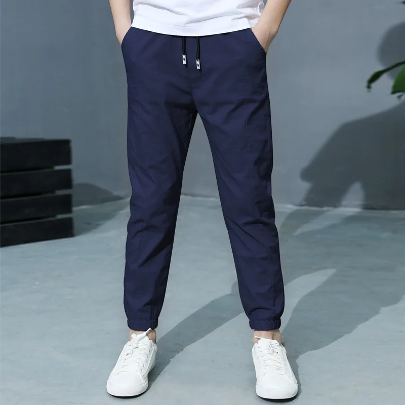 Boys Casual Pants For Summer New Solid Cotton And Linen Mosquito Pants Boy Fashion Trousers 110-160 High Quality