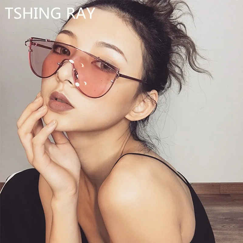 TSHING RAY Oversized Flat Top Clear Sunglasses Women Korea Fashion
