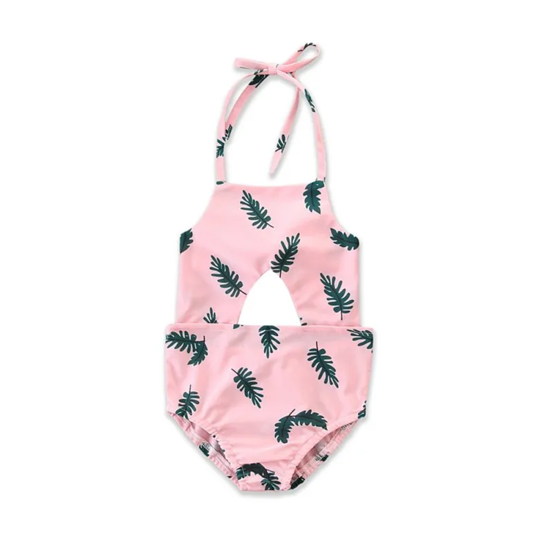 Детский купальник-бикини с рисунком листьев для маленьких девочек; купальный костюм; пляжная одежда