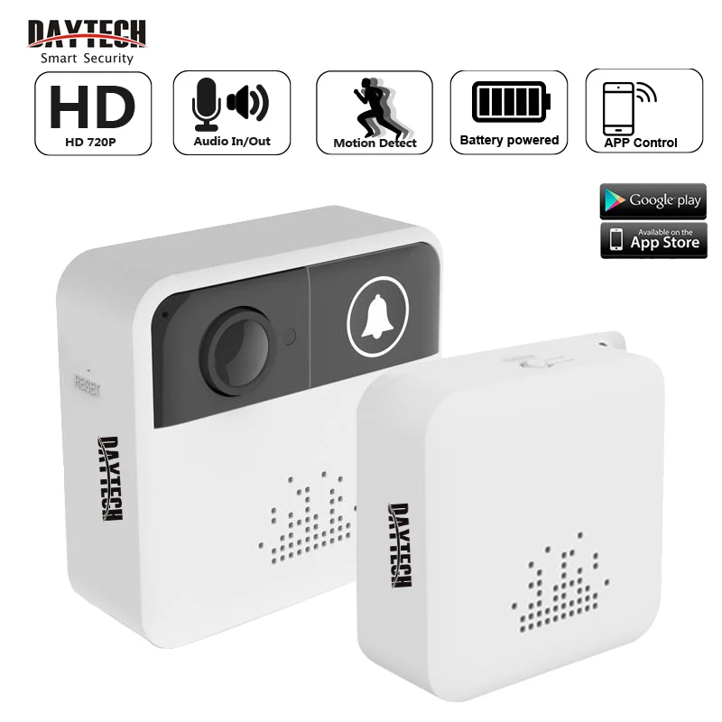 

DAYTECH Wireless Video Doorbell Battery Powered Ring Home Welcome Door Bells Two Way Intercom Mobile APP View 720P HD