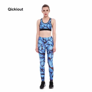 

Qickitout New Blue Butterfly Bra Leggings Set Fitness Casua Specials Quick-drying trousers Women Basic sportswear Long Pants