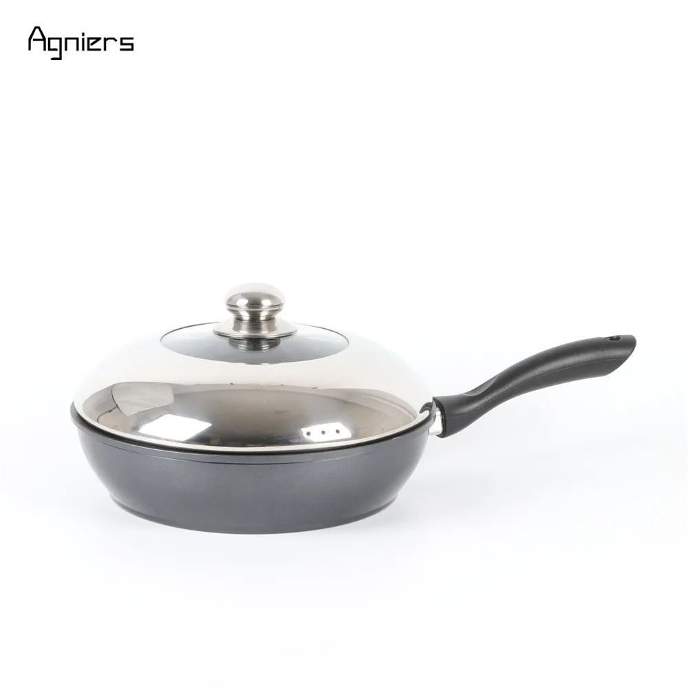 Agniers черный антипригарной 11-дюймовый перемешать сковорода глубокий термостойкая сковорода с Нержавеющая сталь крышкой Плита