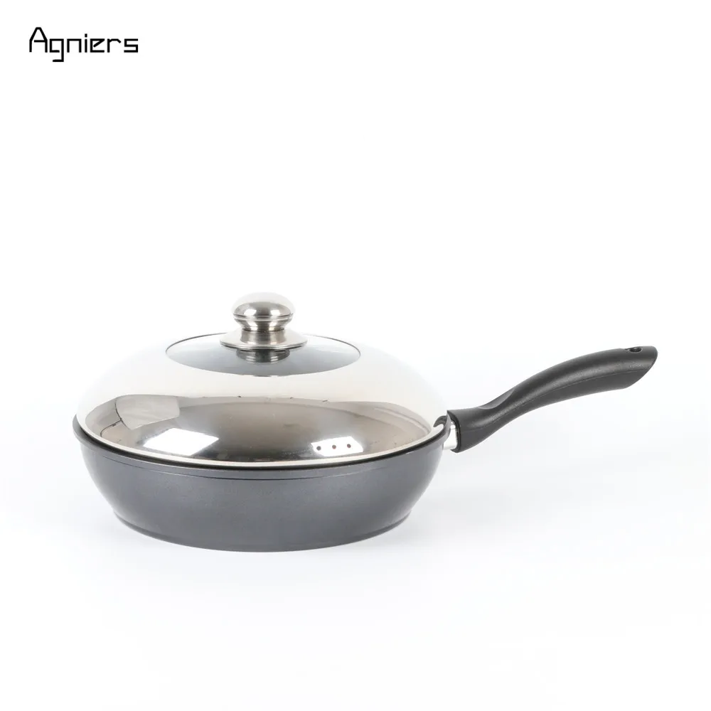 

Agniers Black Nonstick 11-inch Stir Fry Pan Deep Frying Pan Cookware with Stainless Steel Lid Cooker