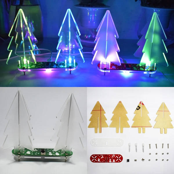 

DIY Full Color Changing LED Acrylic 3D Christmas Tree Electronic Learning Kit Module