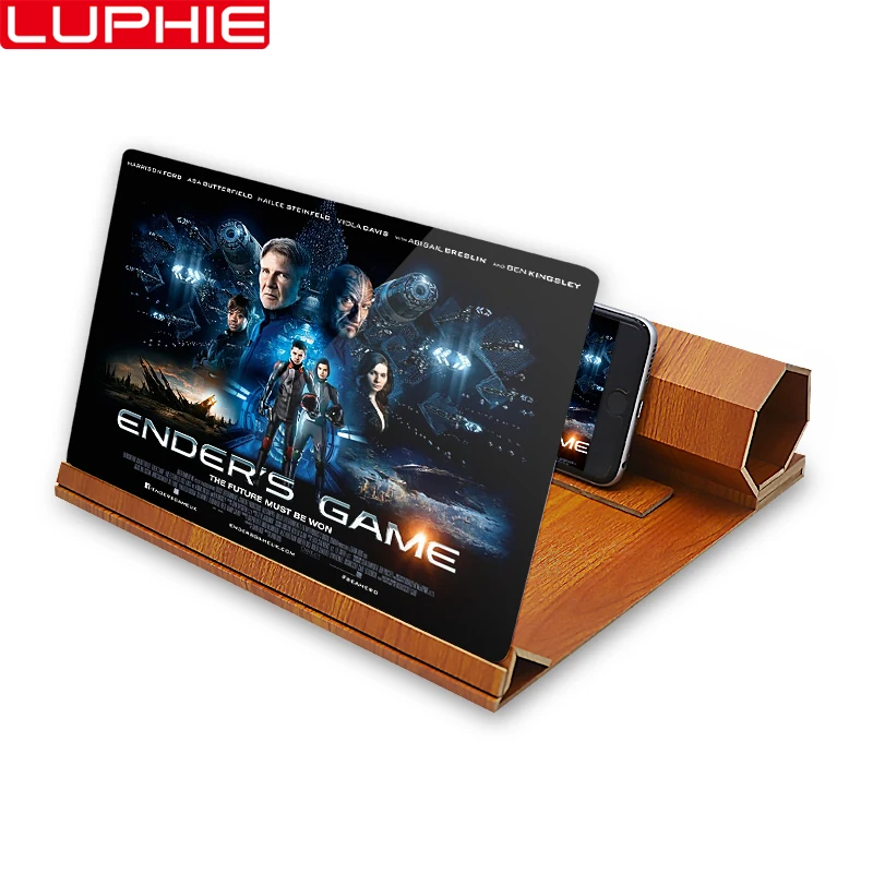 

Luphie New HD Wood Mobile Phone Stand 3D Mobile Phone Screen Zoom Display Amplifier Video Desktop Folding Bracket Amplifier 12"