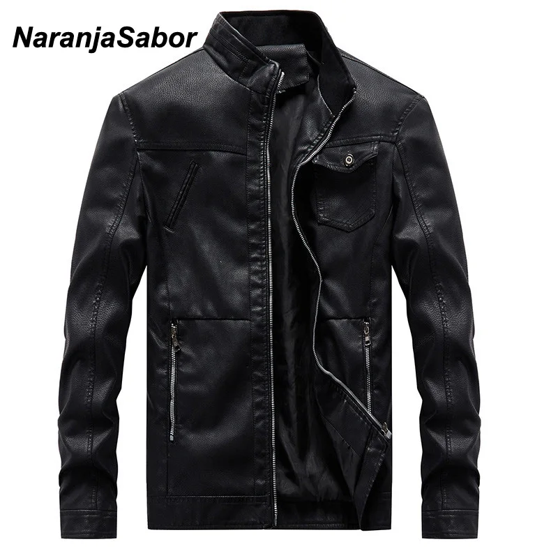 

NaranjaSabor Men's Leather Jackets Motorcycle PU Coat Male Spring Autumn Casual Leather Coats Slim Fit Mens Brand Clothing N487