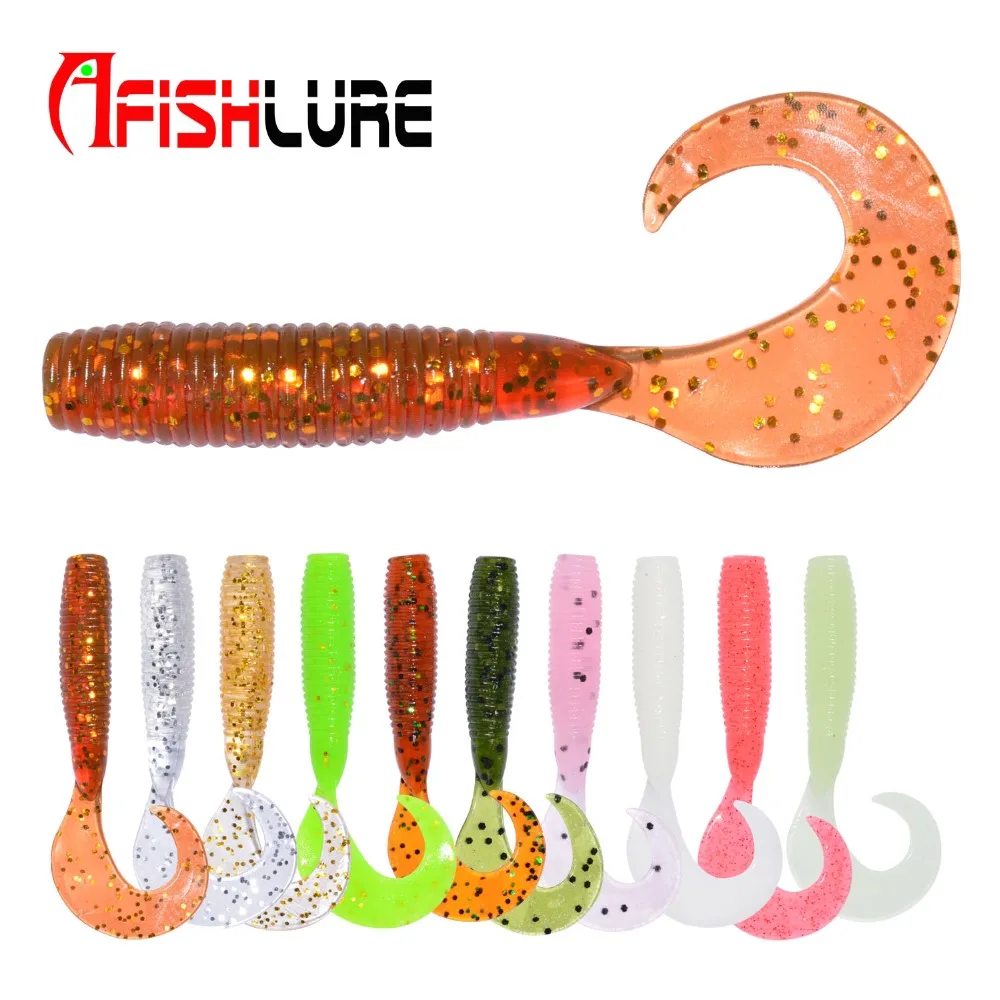 10Color 10pcs Curly Tail Soft Bait 1.6g 55mm Grub Worms Afishlure