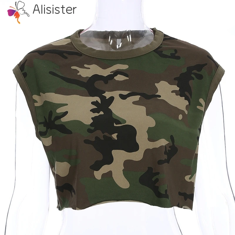 Camo Print Crop Tee летние женские хлопковые топы уличная мода Камуфляжный армейский зеленый Повседневный короткий топ Базовая футболка - Цвет: LXY20180704A2