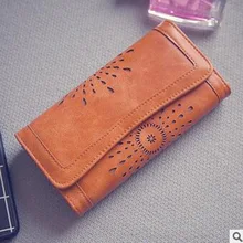 2016Hollow Out Women Wallets Black Cover Coin Purse Women’s Wallet PU Leather Brand Woman Purse Promotion Card Holder