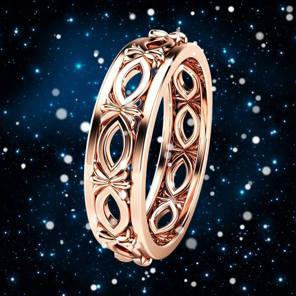 

Women Big Classic Rose Gold Color Wide Ring Hollowing Craft Wedding Ring Fashion Party Jewelry Gifts Wholesale