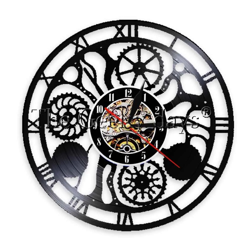 

1Piece Gears and Cogs Wall Clock Cogwheels Science Art Artificial Intelligence Led Steampunk Night Light Vinyl Clock