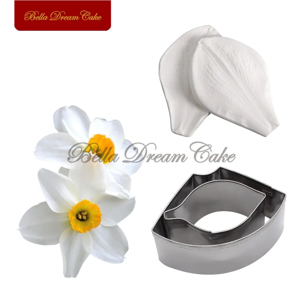 4pcs/set Daffodil Petal Veiner Silicone Molds Stainless Steel Cutter