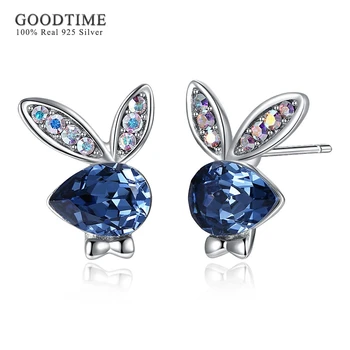 

Christmas Sale ! Cute Rabbit Purple Austrian Crystal Stud Earrings Girls 925 Sterling Silver Jewelry Jewellery Bunny Earrings