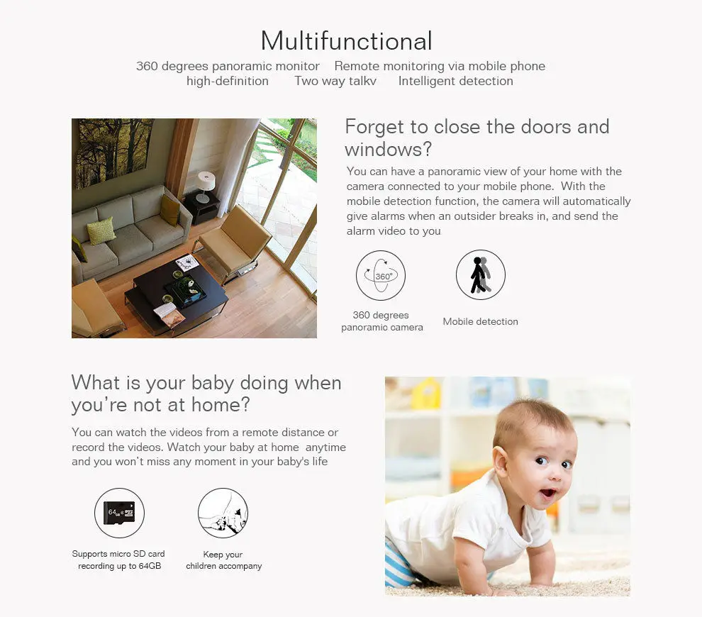 Kruiqi 360 Degree Wi-fi IP Camera FishEye HD 3.0MP Smart Panoramic IPC P2P Wireless IP Fisheye Camera 3MP Security Wifi Camera