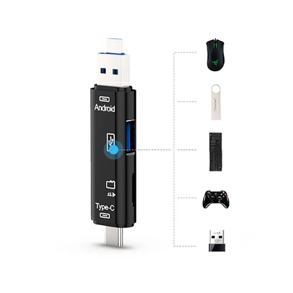 Тип-C 5 в 1 OTG картридер высокое Скорость USB 2,0 TF/MicroSD чтения карт памяти адаптера micro USB Card Reader для ПК Android