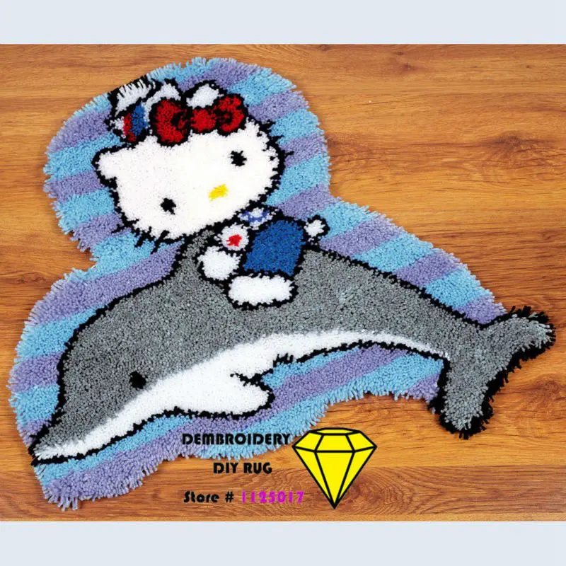 

embroidery DIY carpet Mat Needlework Kit Unfinished Crocheting Rug Yarn Cushion Pillow Embroidery Set free shipping, hello cat