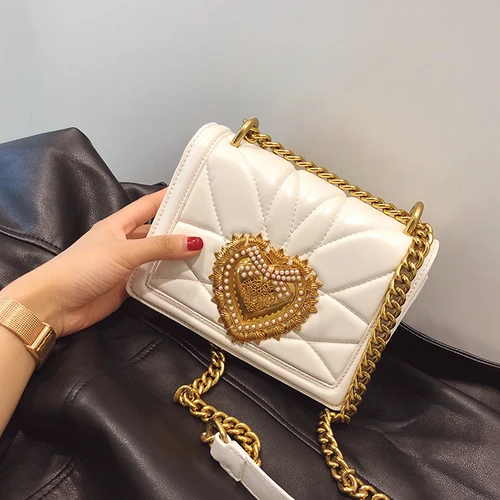 Женская металлическая сумочка с узором в виде сердца, клатч, вечерняя сумочка, модная женская сумка на плечо с золотой цепочкой, сумка-мессенджер - Цвет: white