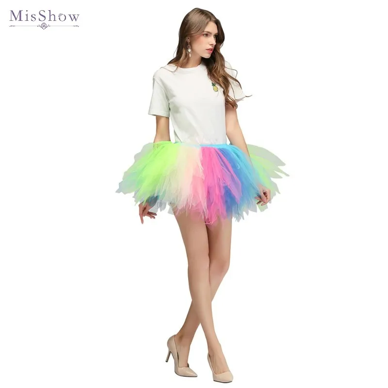 

MisShow In Stock Colorful Beach Mini Skirt 2019 Sexy Ladies Tulle Skirt Women's Short Rainbow Tutu Skirt Women
