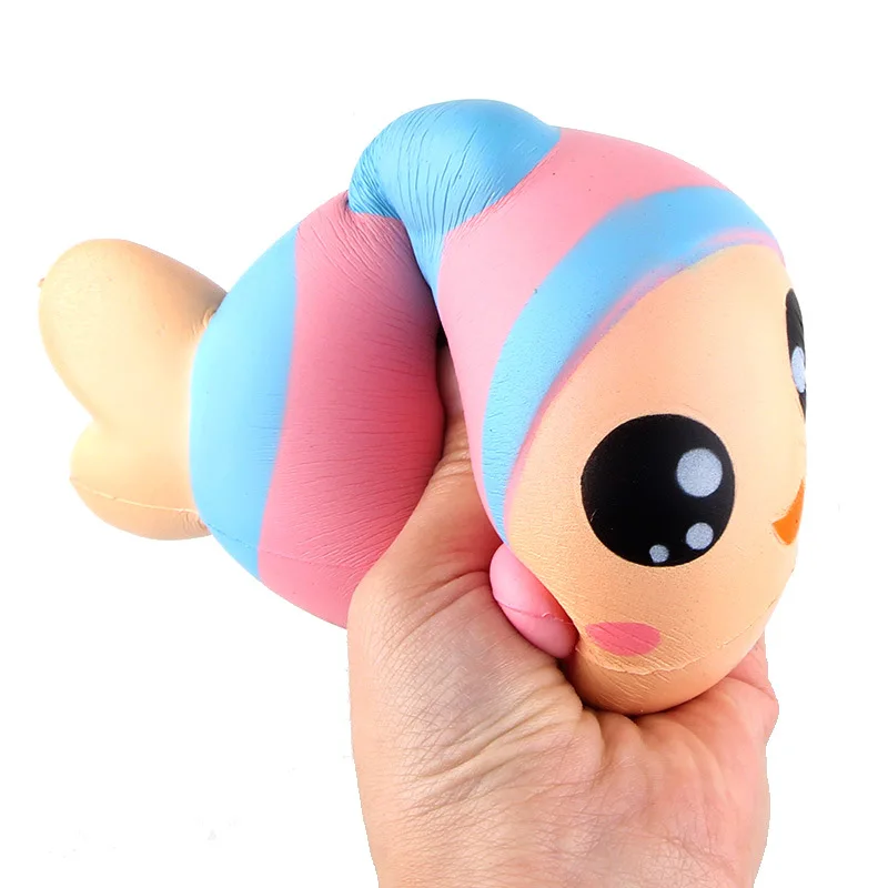kawaii Squishy Jumbo 15cm Rainbow Fish Squishy Slow Rising Squeeze Charms Stress Relief Toys Phone Strap Squish Kid Juguetes