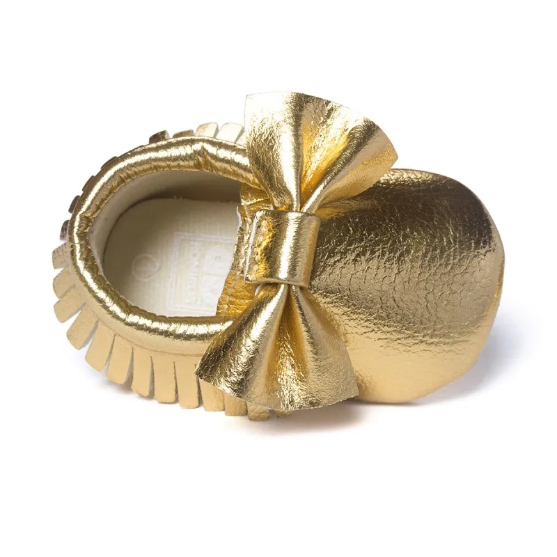ROMIRUS/Обувь для маленьких мальчиков и девочек с бахромой; нарядные Мокасины с бантом для новорожденных; мягкая обувь для первых ходунков; Moccs - Цвет: Bling Golden