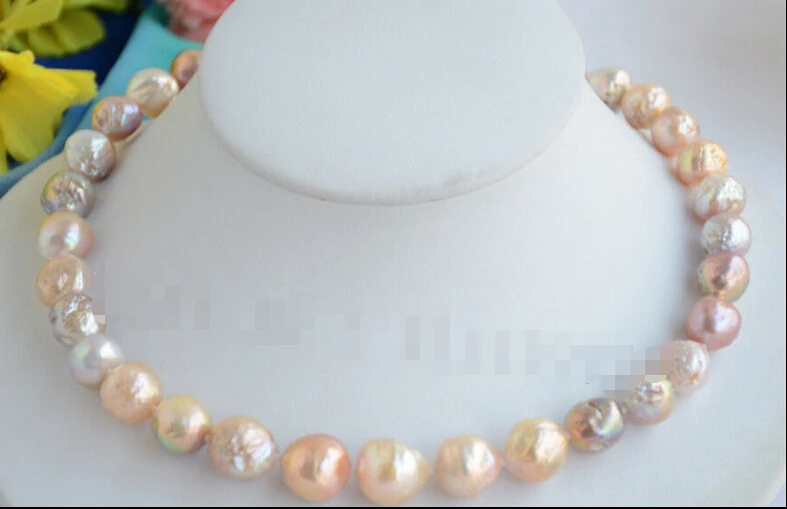 

12-13mm PINK LAVENDER PEACOCK Edison Reborn pearl NECKLACE 17"^^@^18K GP style Fine jewe Noble Natural jade SHIPPING