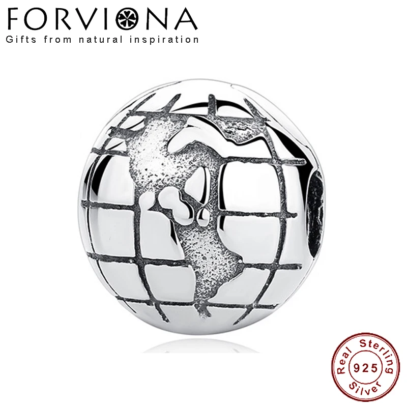 

100% Real 925 Sterling Silver Charm Globe Clip Beads Fit Original Pan Charms Bracelets For Women DIY Silver Jewelry
