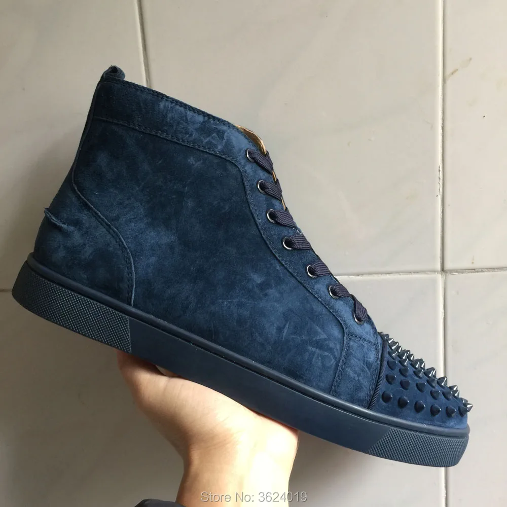 

High Top cl andgz dark Blue Lace up Rivets Fashion Red bottom For Men Flat sport Shoes Sneakers Leather Loafers Footwear Spring