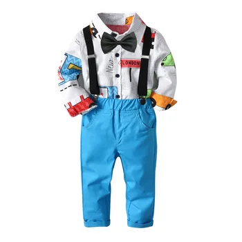 

Autumn Children's Wear Boys Cotton Long Sleeve Cartoon Shirt Pants Set Children's Gentleman Four-piece Set