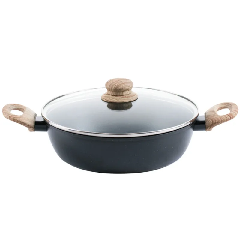 

Thickened Aluminum alloy Cooking Pot With Glass Cover 24cm Diameter Dual Handles Cookware non-stick Soup & Stock Pots mx4121109