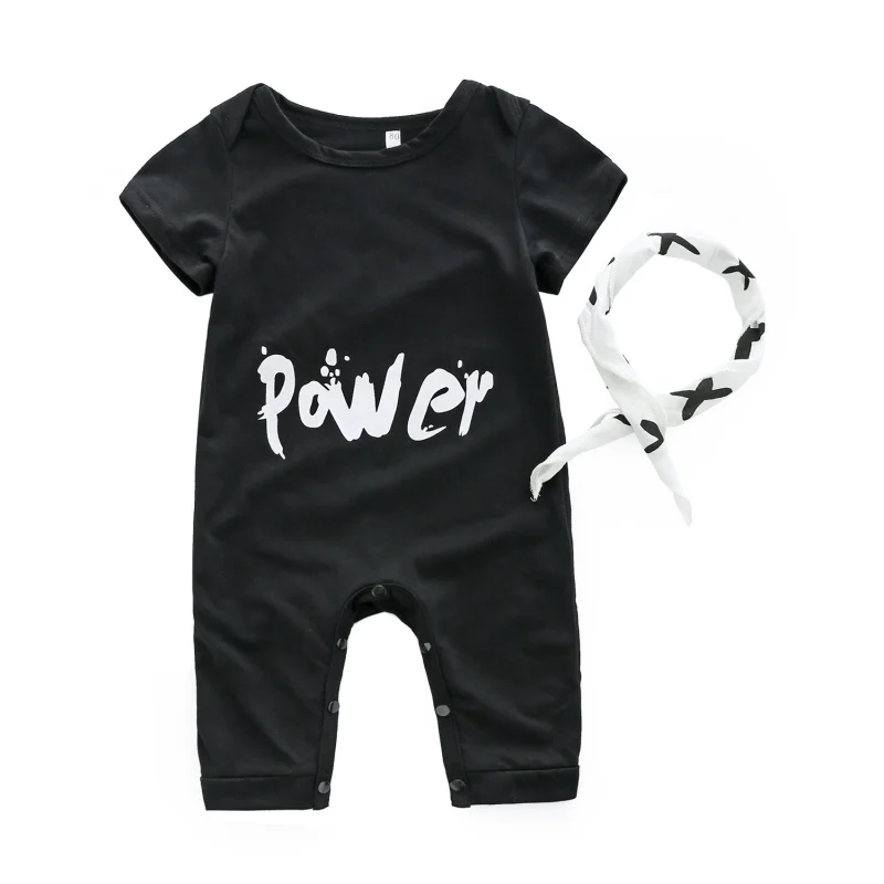 

2PCS Summer Infant Girl Boys Short Sleeve Jumpsuit + Headband Suit Cute Baby Casual Soft Romper Set Toddler Letter Clothing