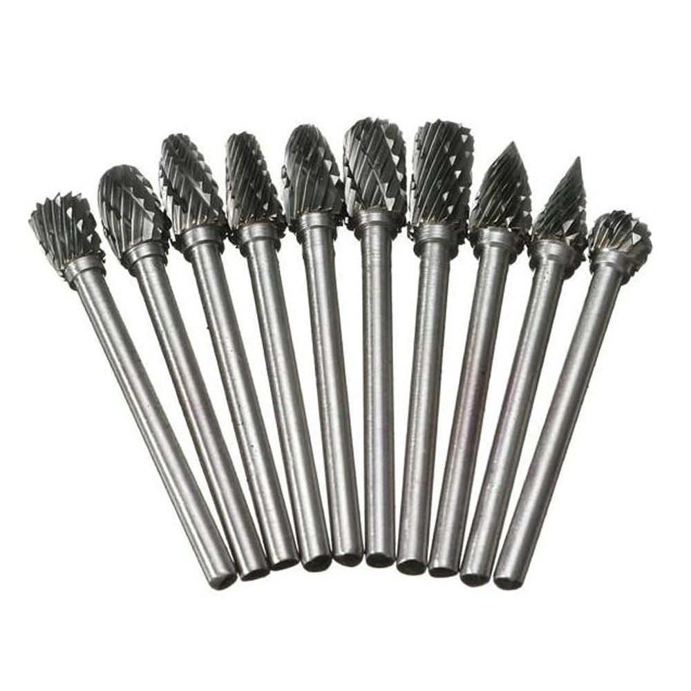 

New 10pc 1/8" Shank Tungsten Carbide Milling Cutter Rotary brocas com escareador hss steel cone drill set diamond drill 10mm