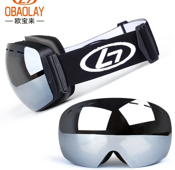 Новое поступление анти-УФ двухслойные противотуманные лыжные очки уличные противозапотевающие против ветра большие сферические очки для близорукости зимние очки - Цвет: silver 1