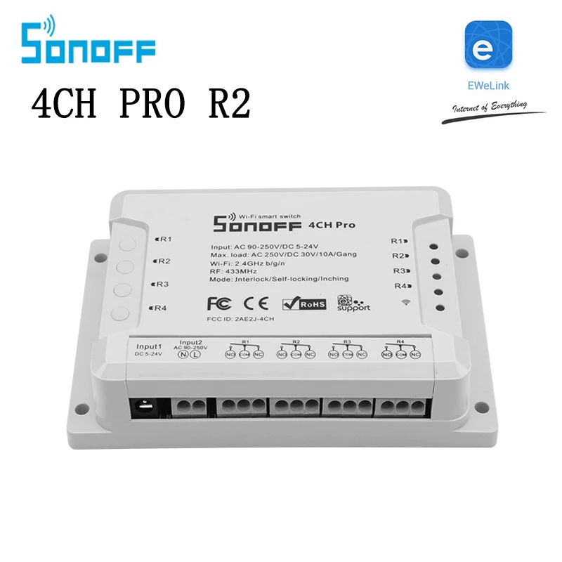 Sonoff 4CH Pro R2 4 канала Wi Fi РФ смарт ON/OFF дистанционный переключатель